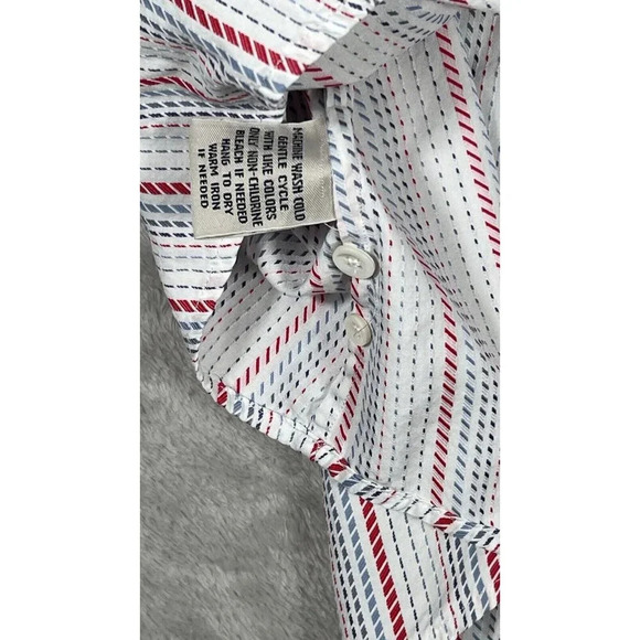 Faconnable Button Shirt Size L Red Blue White Stripe Womens $96 - Picture 11 of 16